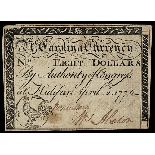 Colonial Currency, North Carolina. April 2, 1776. $8 Rooster PMG Very Fine-25