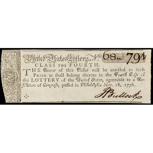 Nov 18, 1776 Revolutionary War Continental Congress United States Lottery Ticket