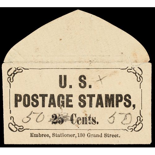 U.S. Postage Stamp Envelope. Embree, Stationer, 25 Cents. Complete with Flap. EF