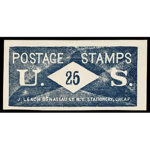 U.S. Postage Stamp Envelope, 25, J. LEACH, Face Panel Near Uncirculated