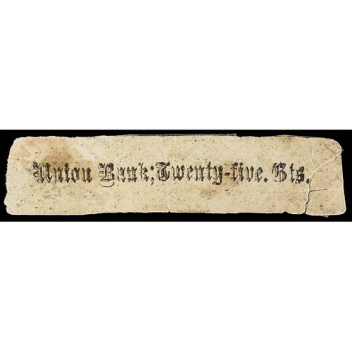  NY, Haxby Unlisted Union Bank Gothic 25 Cents Rectangular Chit on Wallpaper