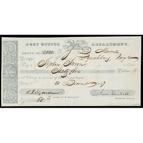 1837 Postal Express Rider Vignette Early Post Office Department Form