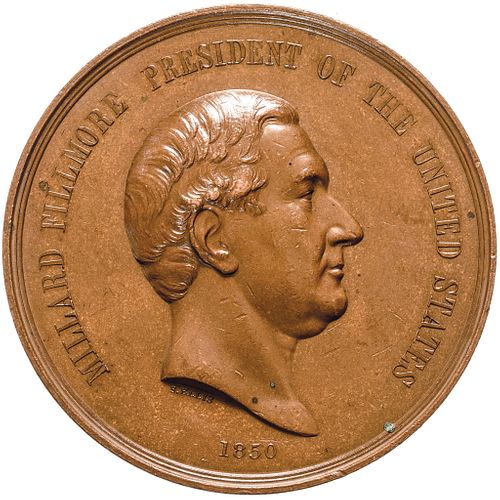 1850 Millard Fillmore Indian Peace Medal 76 mm Julian IP-30 Bronze Choice Unc.