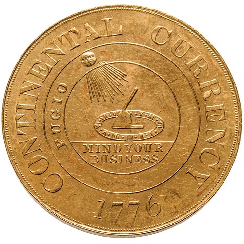1776 Continental Dollar Restrike from Dies by Dickeson Goldine (Gold color) Unc.