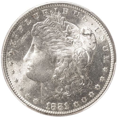 GEM 1881-S Morgan Silver Dollar, PCGS graded Mint State 65 Plus