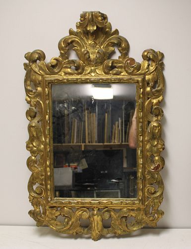 Antique Continental Giltwood Mirror.