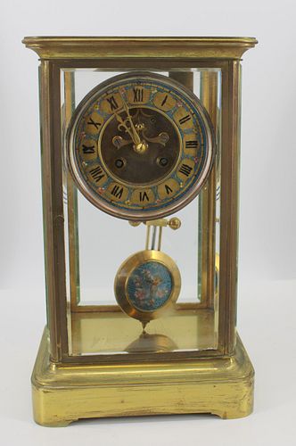 French Brass Carriage Clock With Enameled Face