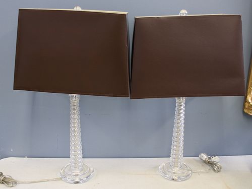 Pr Of Glass Lamps With Shades