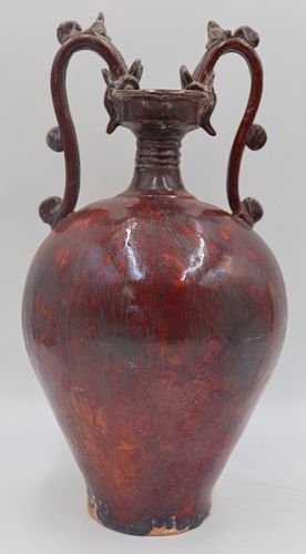 Tang Style Stoneware Vase with Dragon Handles.