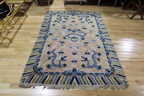 Art Deco Finely Hand Woven Chinese Dragon Carpet.
