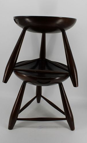 Pair Of Sergio Rodrigues Style Wood Stools.