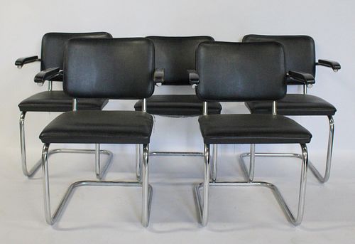 5 Signed Thonet Marcel Breuer Chrome Arm Chairs