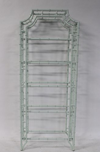 Vintage Patinated Metal Bamboo Form Etagere.