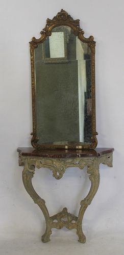 Antique Louis XV Style Marbletop Console & Mirror.
