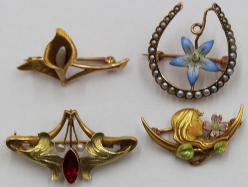 JEWELRY. Antique Grouping of 14kt Gold Pins.