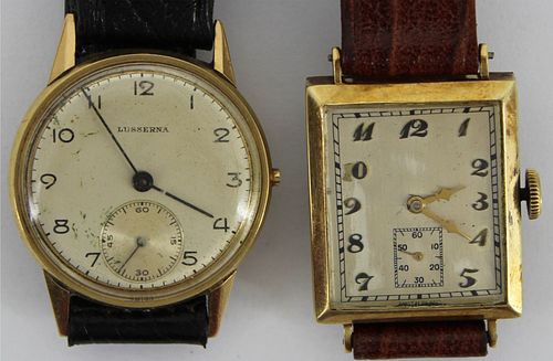 JEWELRY. (2) Men's Vintage 14kt Gold Watches.