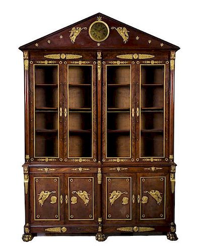 A French Empire Style Gilt Bronze Mounted Mahogany Bibliotheque, LATE 19TH CENTURY, Height 115 x width 78 x depth 20 inches.