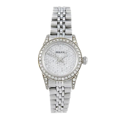 ROLEX - a lady's Oyster Perpetual bracelet watch. Circa 1999. Diamond set stainless steel case with