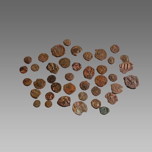 Lot of 40 Ancient Roman, Byzantine and Islamic bronze coins. 