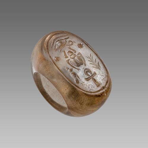 Egyptian Style Crystal Seal Ring with Hieroglyph.
