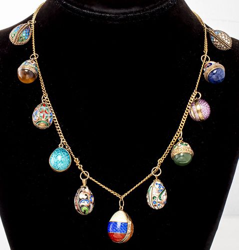 Russian Faberge Style Egg Charm Necklace