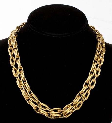 Vintage 18K Yellow Gold Long Link Chain Necklace