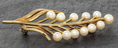 Vintage 14K Yellow Gold Pearl Pin / Brooch