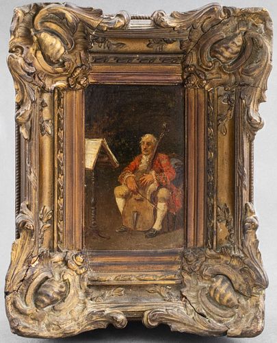 "The Cellist," 18th Century Oil on Panel