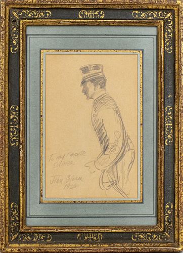 John Sloan "Sketch of a Soldier" Pencil Drawing