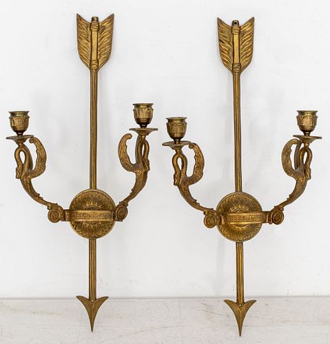 French Empire Style Brass Arrow & Swan Sconces Pr