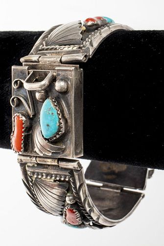 M. Thomas Navajo Silver Turquoise Coral Bracelet