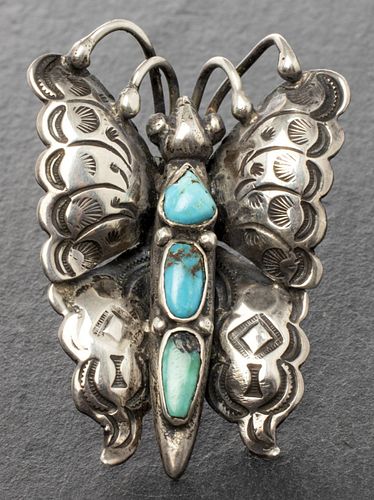 Navajo Silver & Turquoise Butterfly Brooch / Pin