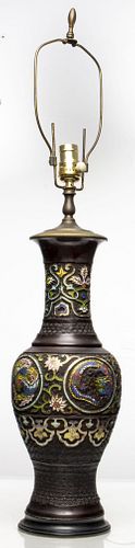 Champleve And Patinated Bronze Baluster Lamp