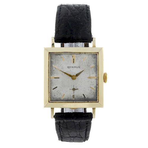 BENRUS - a gentleman's wrist watch. Yellow metal case, stamped 14K Gold. Numbered C04171. Signed man