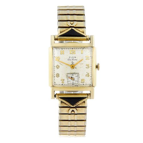 ELGIN - a gentleman's De Luxe bracelet watch. Gold plated case with stainless steel case back. Refer