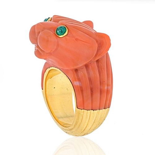 DAVID WEBB 18K TWO TONE SOLID FLUTED CORAL PANTHER