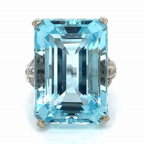 45.00 Ct Aqua And Diamond Art Deco Ring
