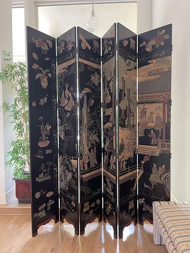 Antique Chinese 6 Panel Screen