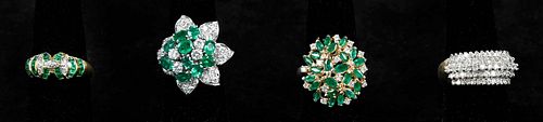Four Gold Emerald and Diamond Rings