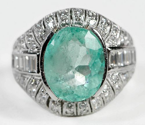 Platinum, Diamond, and Emerald Ring