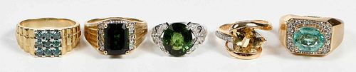 Five Gold Assorted Gemstone Rings