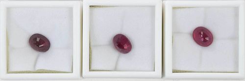 Three Loose Glass Filled Ruby Gemstones