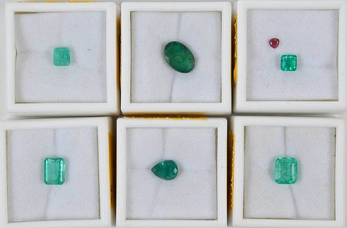 Six Loose Emerald Gemstones