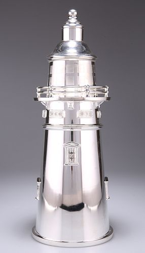 A LARGE SILVER-PLATED NOVELTY COCKTAIL SHAKER, in the form 