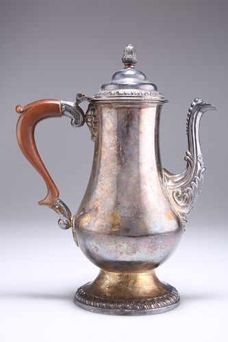 AN OLD SHEFFIELD PLATE COFFEE POT, CIRCA 1770, of baluster 