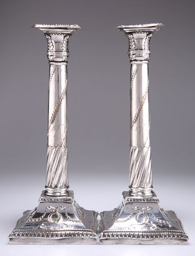A PAIR OF OLD SHEFFIELD PLATE CANDLESTICKS, CIRCA 1790, of 