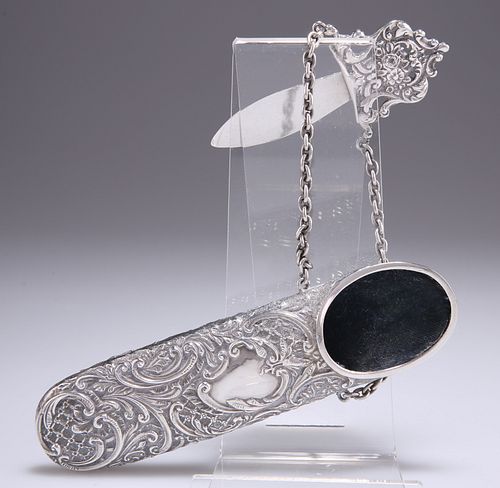 A LATE VICTORIAN SILVER CHATELAINE SPECTACLES CASE, by Geor