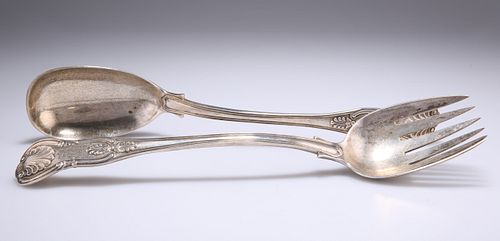 A PAIR OF VICTORIAN SILVER SALAD SERVERS, by Henry John Lia