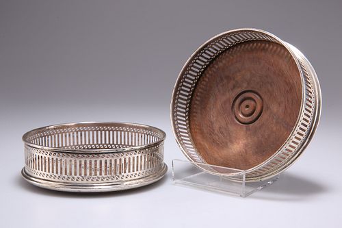 A PAIR OF GEORGE III STYLE SILVER WINE COASTERS, by A Chick