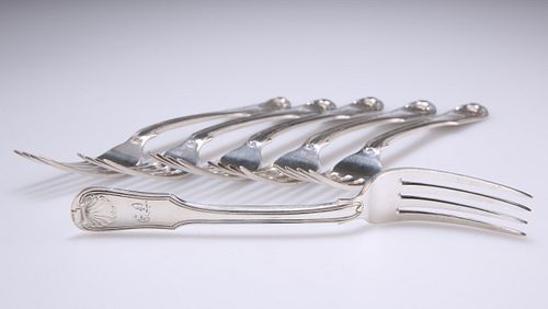 A SET OF SIX GEORGE III SILVER DESSERT FORKS, by Thomas Wal